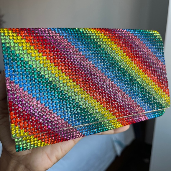 Judith Leiber Crystal Crossbody Clutch Multi Color Rainbow Fizzy - Picture 2 of 8